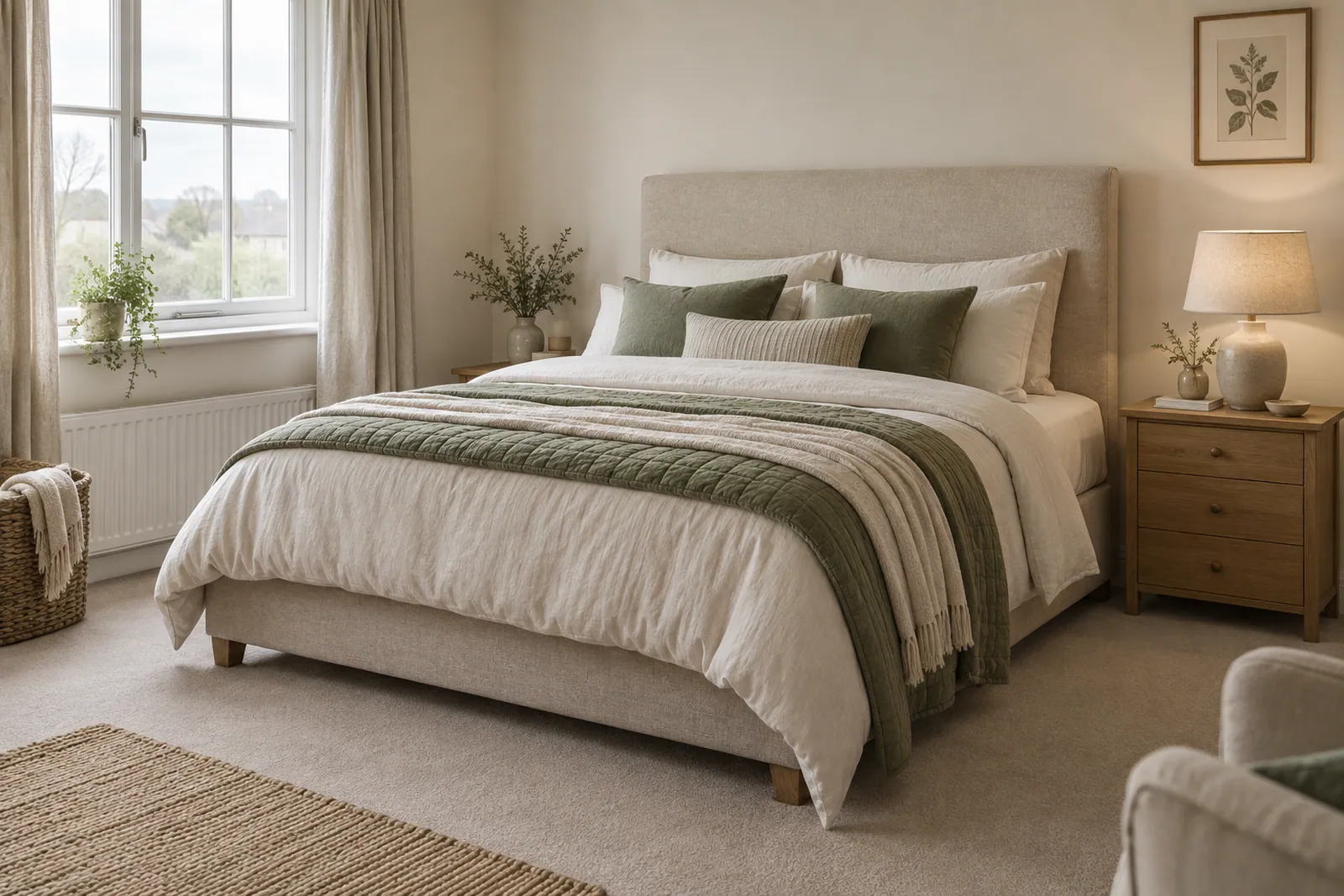 Bedroom inspiration with an upholstered bed and headboard